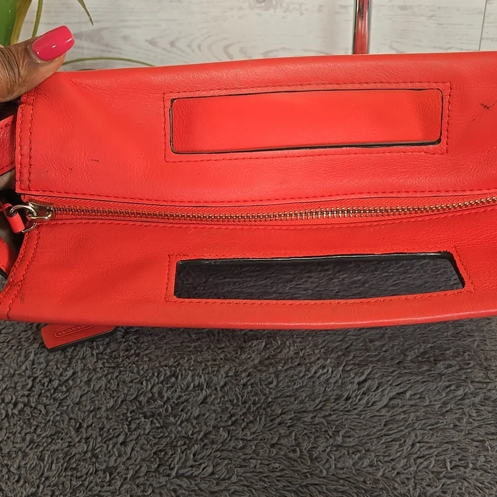 Coach Coral-Red Leather Clutch